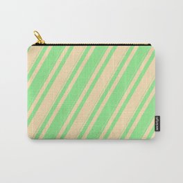 [ Thumbnail: Beige and Light Green Colored Lines Pattern Carry-All Pouch ]