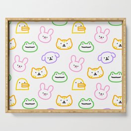 Colorful funny animal face doodle seamless pattern Serving Tray