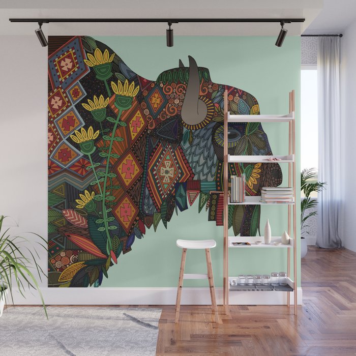 Bison Mint Wall Mural By Sharonturner Society6