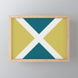 Off White, Dark Yellow and Tropical Dark Teal Inspired by Sherwin Williams 2020 Trending Color Oceanside SW6496 Minimal Solid Color Design Framed Mini Art Print