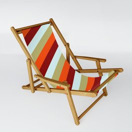 [ Thumbnail: Dark Khaki, Red, Dark Red, and Light Cyan Colored Lines Pattern Sling Chair ]