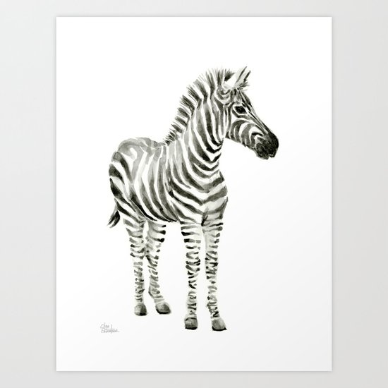 Zebra Watercolor Baby Animals Art Print