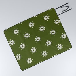 Green atomic mid century white stars pattern Picnic Blanket
