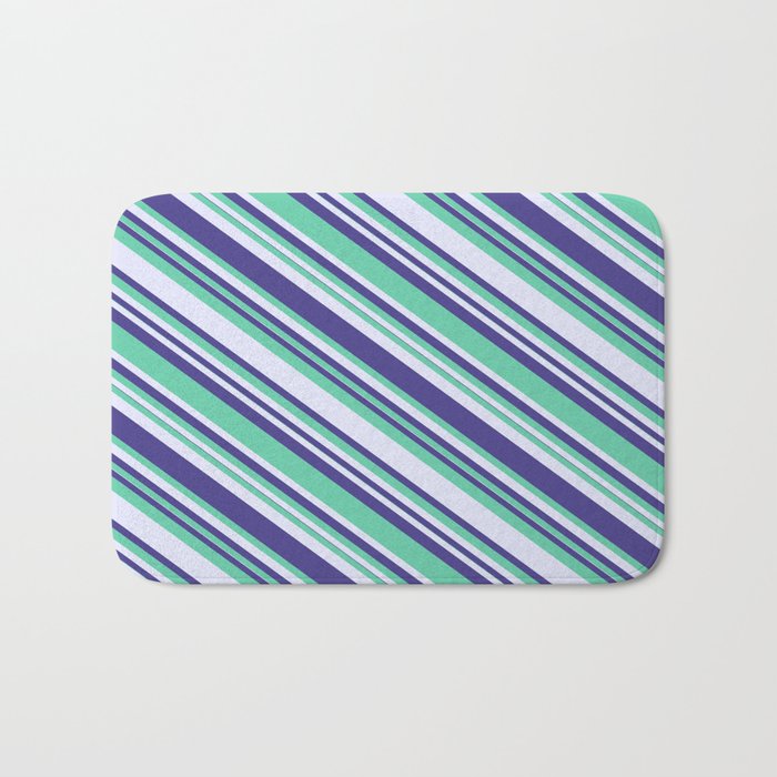 Aquamarine, Lavender & Dark Slate Blue Colored Lined/Striped Pattern Bath Mat