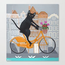 Amsterdam Cat Bicycle Ride Canvas Print