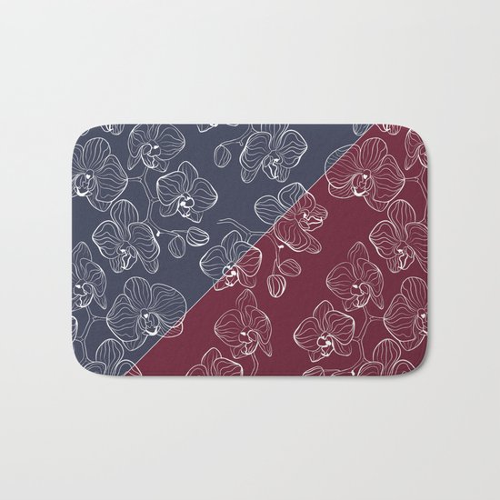 Retro . Orchid flowers on a red and blue background . The combined pattern . Bath Mat
