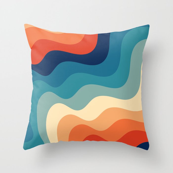 Retro 70s and 80s Color Palette Mid-Century Minimalist Abstract Art Ocean Waves Throw Pillow