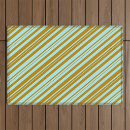 [ Thumbnail: Dark Goldenrod & Turquoise Colored Lines/Stripes Pattern Outdoor Rug ]