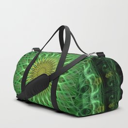 Glowing green and golden mandala Duffle Bag