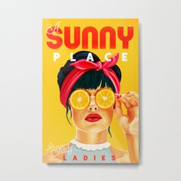 "A Sunny Place For Shady Ladies" Cool, Retro Pinup Girl With Orange Shades Metal Print
