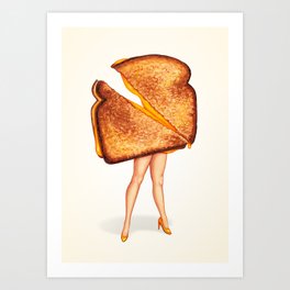 Grilled Cheese Sandwich Pin-Up Art Print | Painting, Pin Up, Digital, Grilledcheese, Kitschy, Kitsch, Vintage, Watercolor, Sandwich, Pop Art 