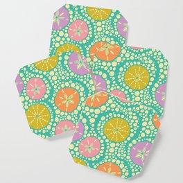 IN THE SURF COASTAL BEACH SEA URCHINS AND SAND DOLLARS in BRIGHT SUMMER COLORS Coaster