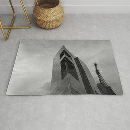 Rising Monsters in the City (black and white) Rug