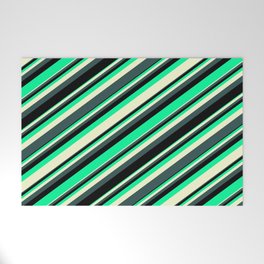 [ Thumbnail: Green, Light Yellow, Dark Slate Gray & Black Colored Lined/Striped Pattern Welcome Mat ]