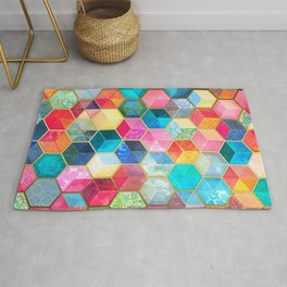 Crystal Bohemian Honeycomb Cubes - colorful hexagon pattern Rug