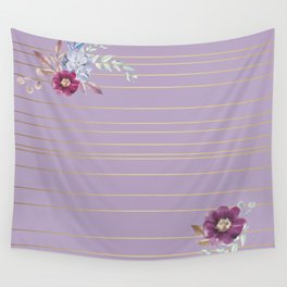 Pastel Watercolor Floral with Metallic Stripes Wall Tapestry