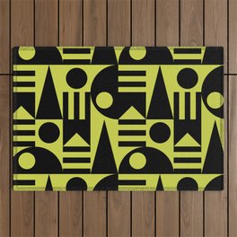 Mid Century Modern Geometric Abstract 326 Black and Chartreuse Outdoor Rug