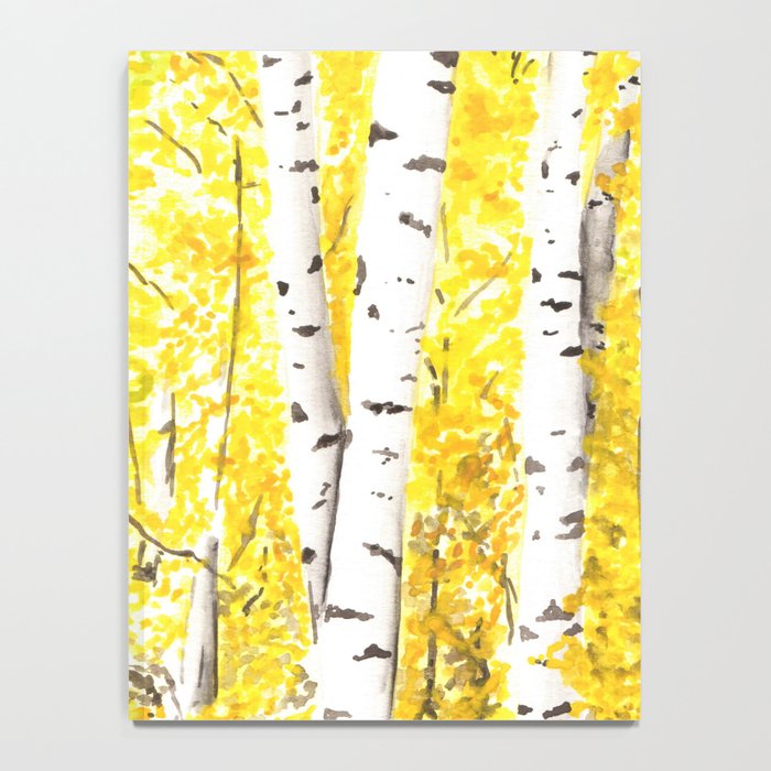 Yellow Aspen Trees Watercolor Art Painting Yellow Birches Wall