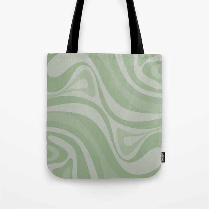 New Groove Retro Swirl Abstract Pattern in Muted Green Tote Bag
