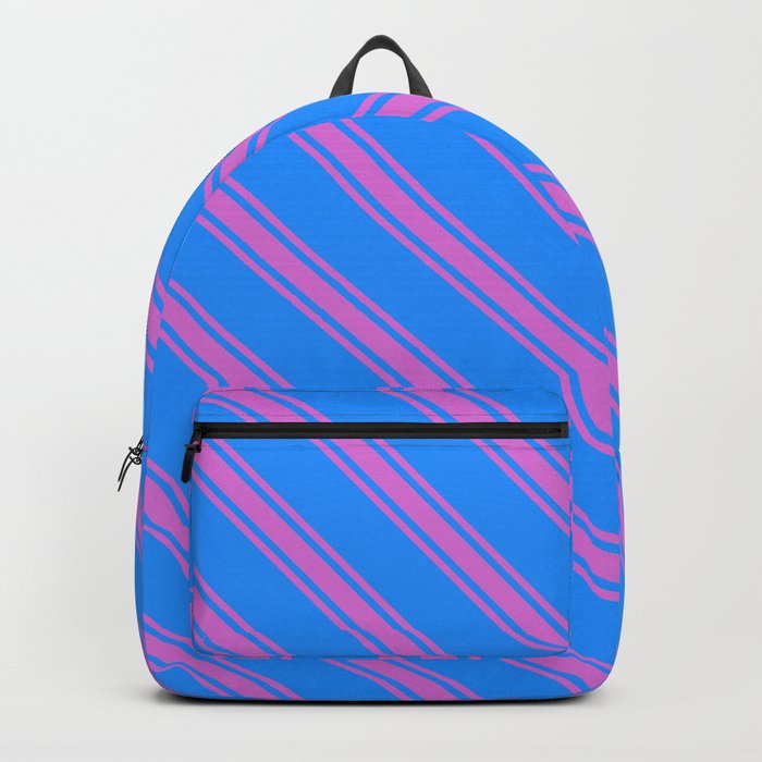 Blue & Orchid Colored Striped/Lined Pattern Backpack
