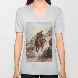 “Cowboy Rider” by Herman W Hansen V Neck T Shirt