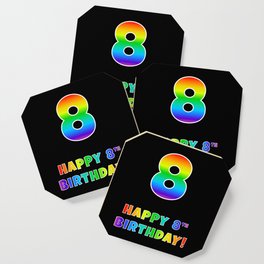 [ Thumbnail: HAPPY 8TH BIRTHDAY - Multicolored Rainbow Spectrum Gradient Coaster ]