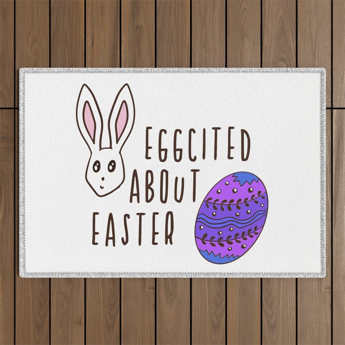 Easter Cute Humorous Eggcited About Easter Pun Quote Funny Outdoor Rug