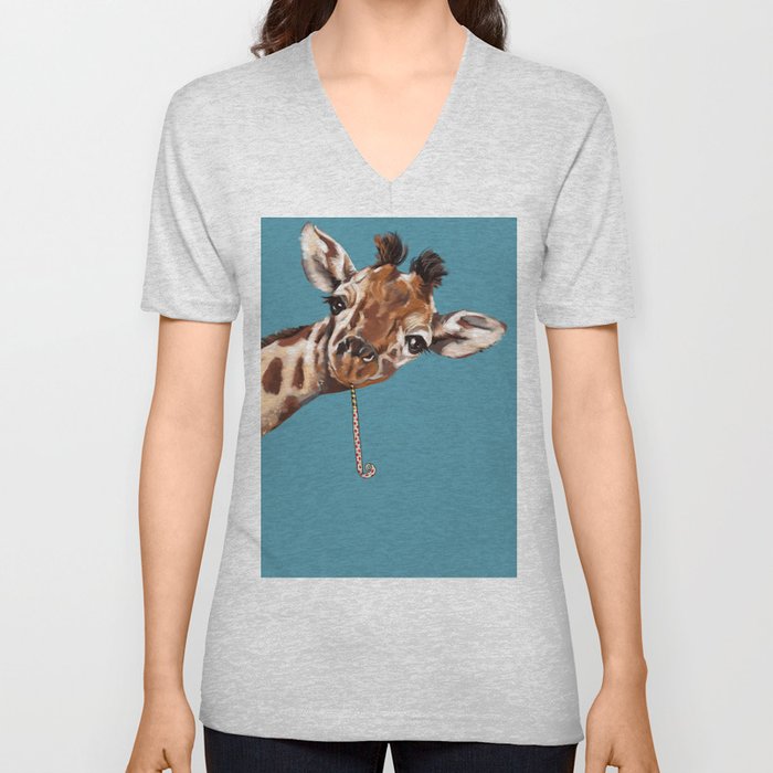 Sneaky Giraffe V Neck T Shirt