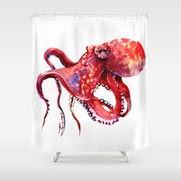 Tropical Red Octopus Shower Curtain