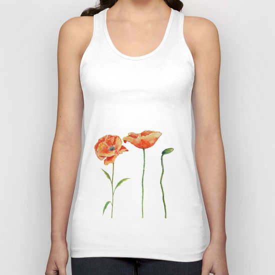 Simply poppy Vintage Watercolor illustration on white background on #Society6 Unisex Tank Top