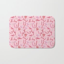 Peppermint Everything Holiday in Pink Background Bath Mat | Hotcocoa, Peppermint, Hotchocolate, Stripes, Holiday, Candytwist, Red, Candycane, Painting, Marshmallows 