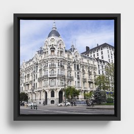 Spain Photography - White Beautiful  Building In Down Town Madrid Framed Canvas