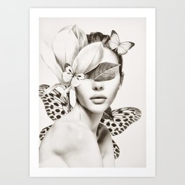 PORTRAIT /Woman with flower and butterflies Art Print