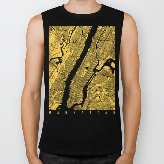 Manhattan map yellow Biker Tank