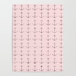 Blush Pink Rose Gold Nautical Anchors Poster