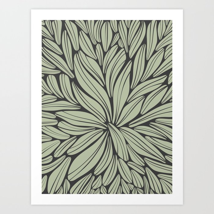 Floral Pattern Sage Green Dark Grey Art Print