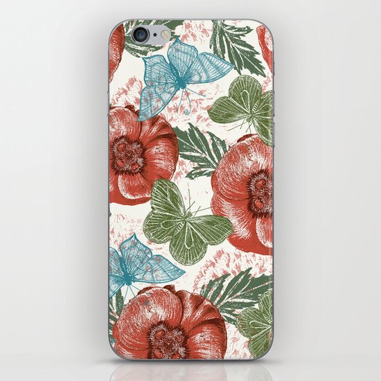 Poppies and Butterflies Pattern iPhone & iPod Skin