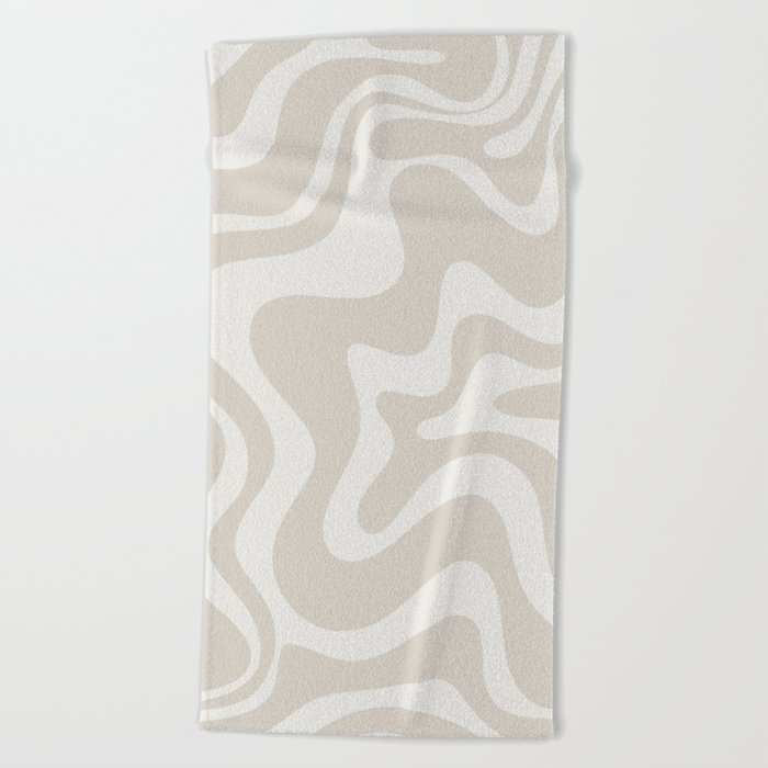 Liquid Swirl Contemporary Abstract Pattern in Mushroom Cream Beach Towel