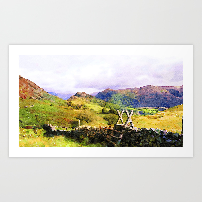 Stile Over A Dry Stone Wall Lake District Uk Watercolour