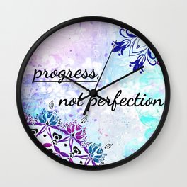 Progress, not perfection! Inspirational quote and affirmation with mandala frame Wall Clock