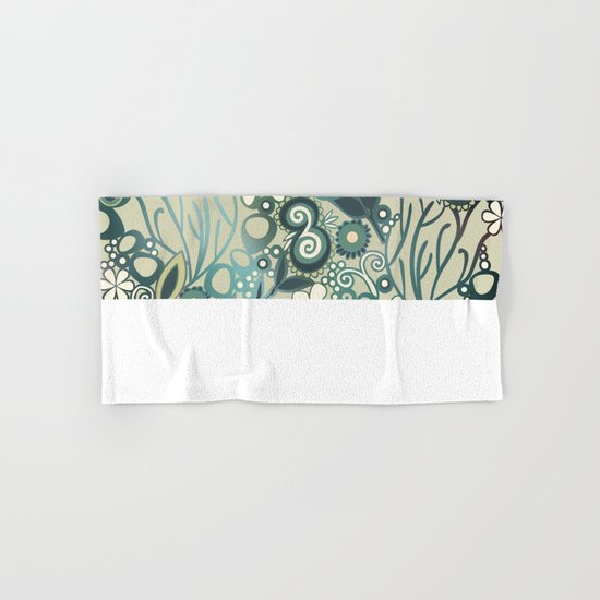 Detailed square of green and ocre floral tangle Hand & Bath Towel
