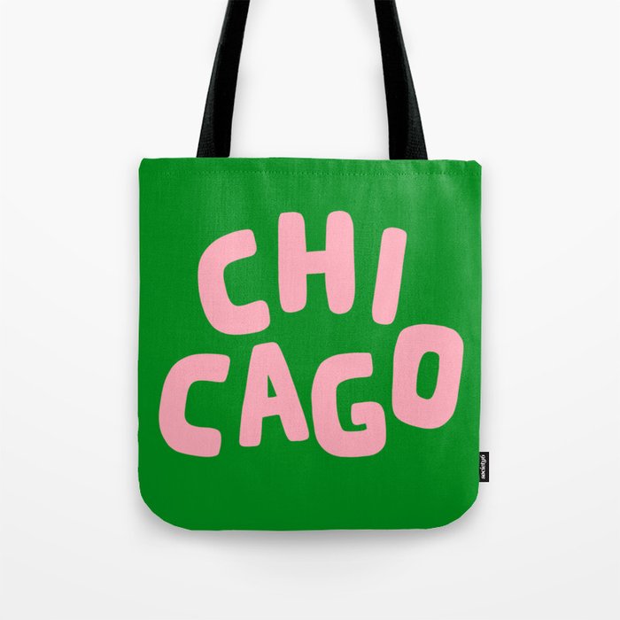 Chicago Green & Pink Tote Bag