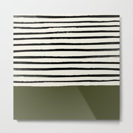 Olive Green x Stripes Metal Print | Stripe, Stripes, Black And White, Painting, Simple, Olive, White, Mid Century, Black, Green 