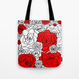 White & Red Rose Bush Tote Bag