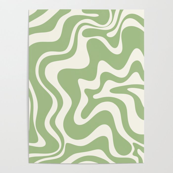 Liquid Swirl Contemporary Abstract Pattern in Light Sage Green
