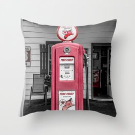Vintage Route 66 Antique Fire Chief Red Gas Pump Throw Pillow
