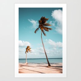 Palm Trees Beach Ocean Horizon Art Print | Horizon, Color, Blue, Sand, Beach, Landscape, Photograph, Clouds, Palm Trees, Colors 