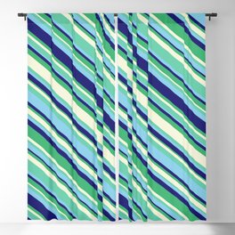 [ Thumbnail: Eyecatching Aquamarine, Sky Blue, Midnight Blue, Sea Green & Beige Colored Striped/Lined Pattern Blackout Curtain ]