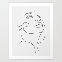 Woman In One Line Gray Background Art Print