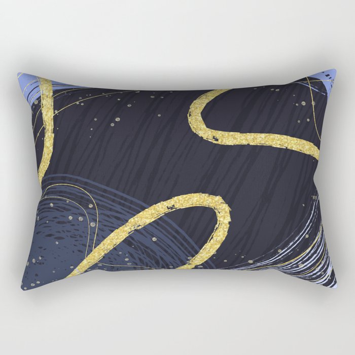 Graphically drawn gold texture on a dark blue background Rectangular Pillow